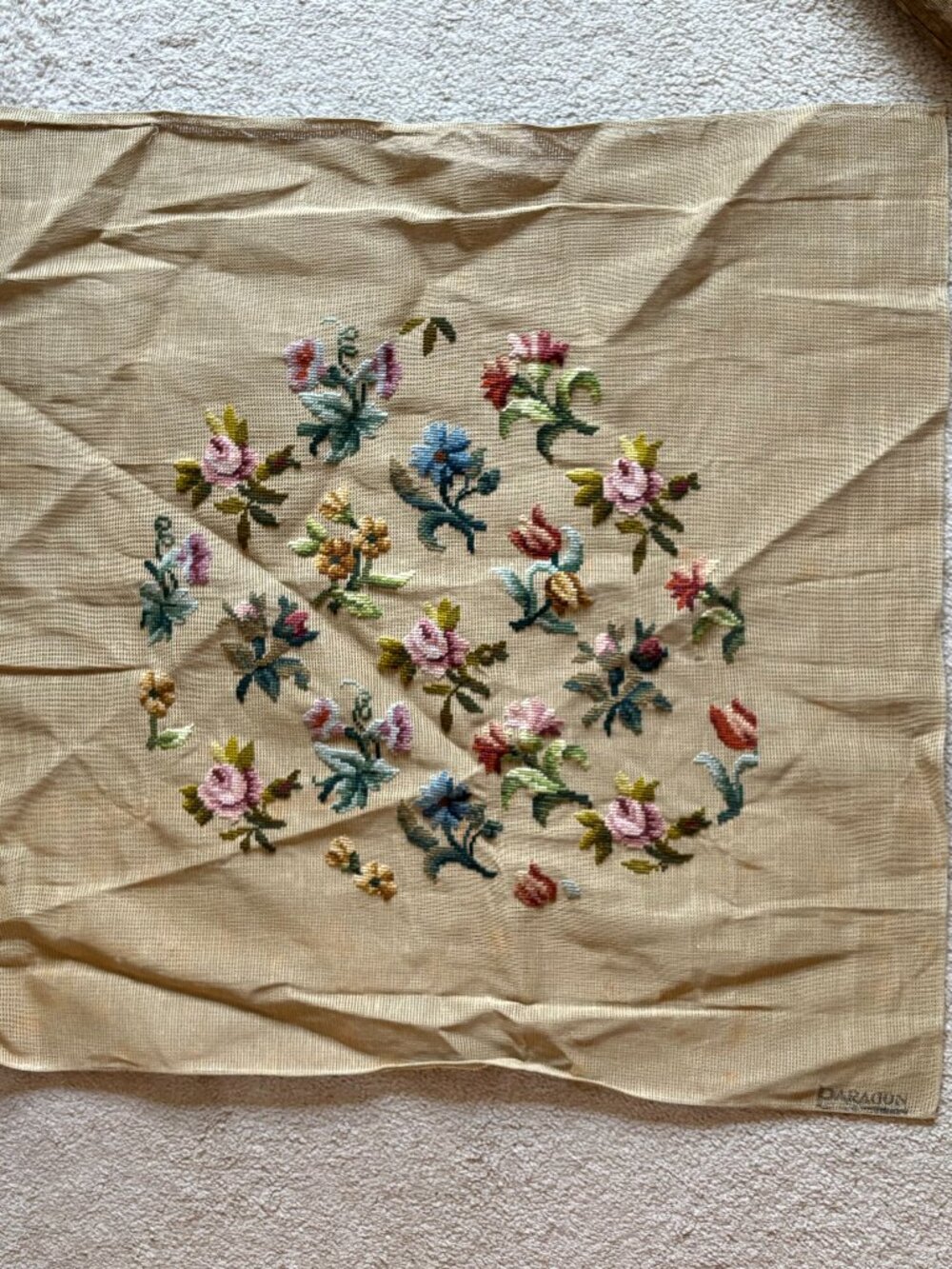 Vintage Paragon Needlepoint Tapestry lot of two floral designs retro cottagecore